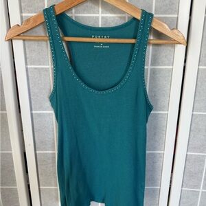 Poetry Blue Embellished Fitted Sleeveless Tank Top